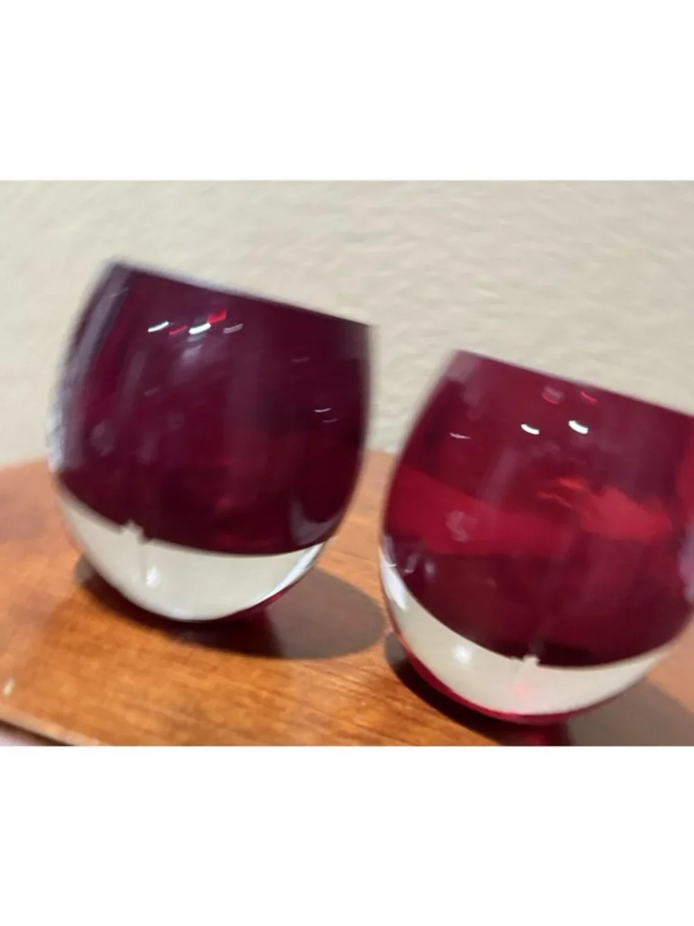 Ruby Red  ~ Clear & Red Votive Candle Holder ~ Crate & Barrel ~ ?Poland ?
